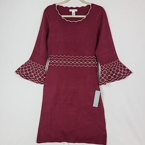 NEW LONDON TIMES MAROON GOLD SWEATER DRESS RETAIL$129 SIZE LARGE NWT
